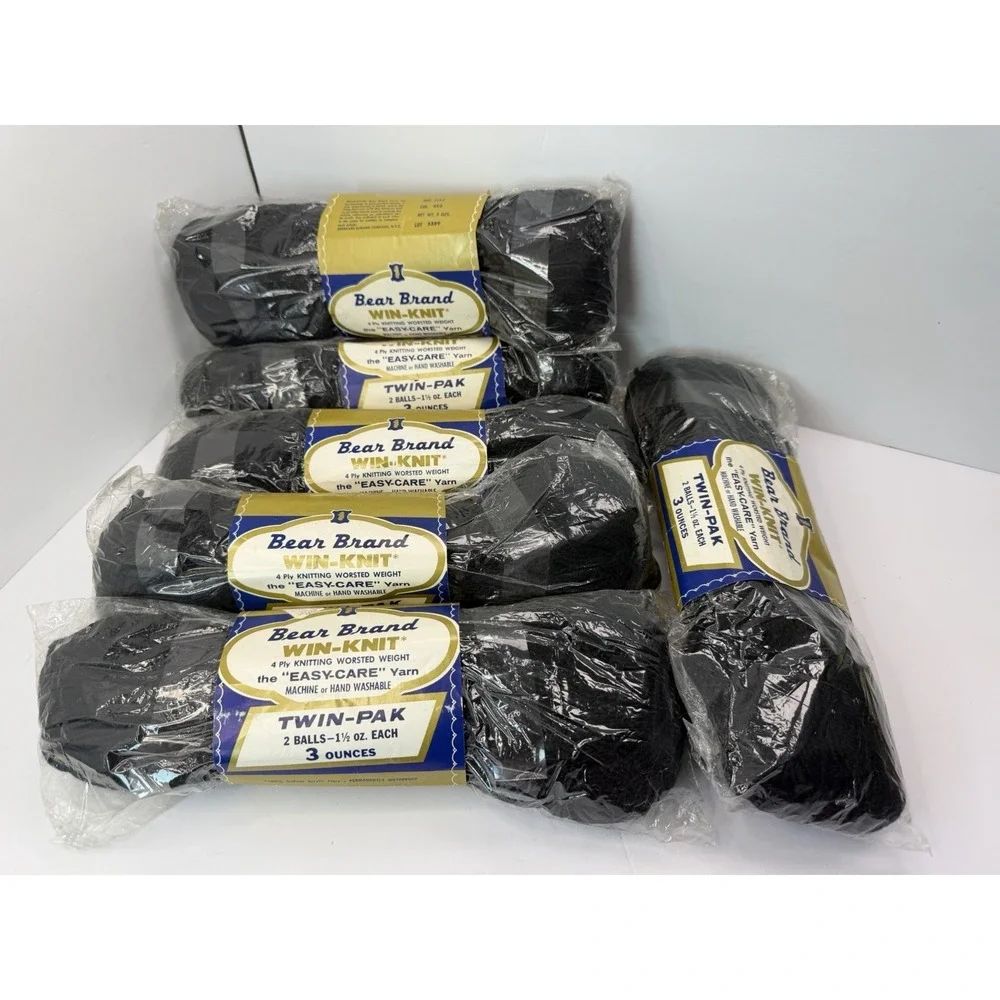 Bear Brand Win-knit Yarn 4 Ply Knitted Worsted Weight Black Lot Of 6 - 3 Oz Each